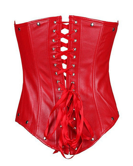 ZASUWA Female PU Faux Leather Buttons Halter Corset Shapewear