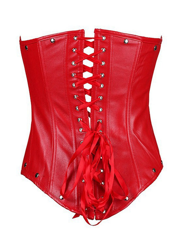ZASUWA Female PU Faux Leather Buttons Halter Corset Shapewear