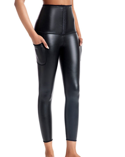 ZASUWA Female Faux Leather Corset Pocket Leggings