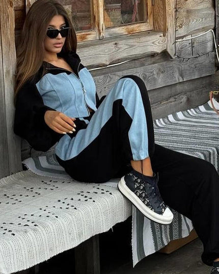 ZASUWA Female Sexy Contrast Color Pocket Casual Tracksuit
