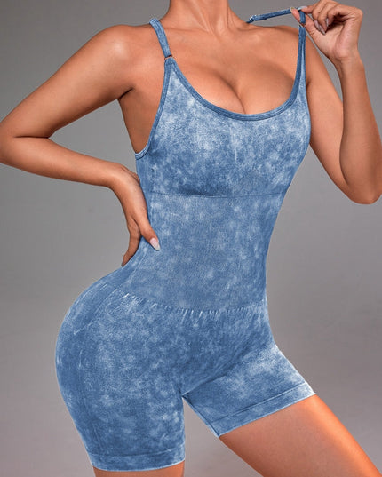 ZASUWA Female Imitation Denim Frosted Nude Sensation Cross Back Hollow Out Romper