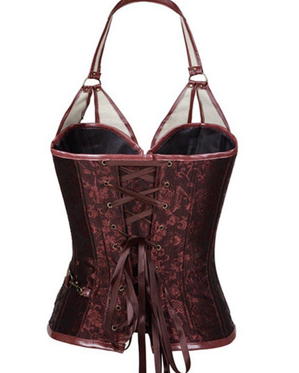 ZASUWA Female PU Faux Leather Zipper Print Corset Shapewear