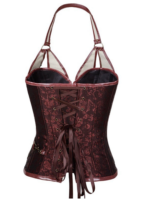 ZASUWA Female PU Faux Leather Zipper Print Corset Shapewear