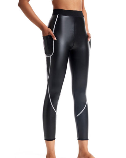 ZASUWA Female Faux Leather Corset Pocket Stripe Leggings