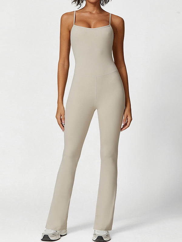 ZASUWA Female U Collar Flare Jumpsuits