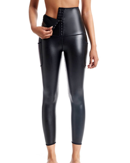 ZASUWA Female Faux Leather Corset Pocket Leggings