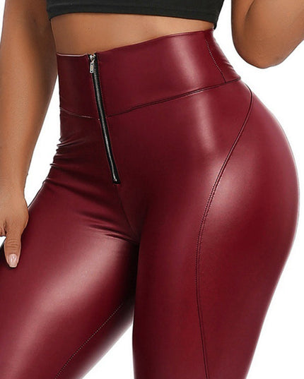 ZASUWA Female Faux Leather Zipper Hip-lift Leggings