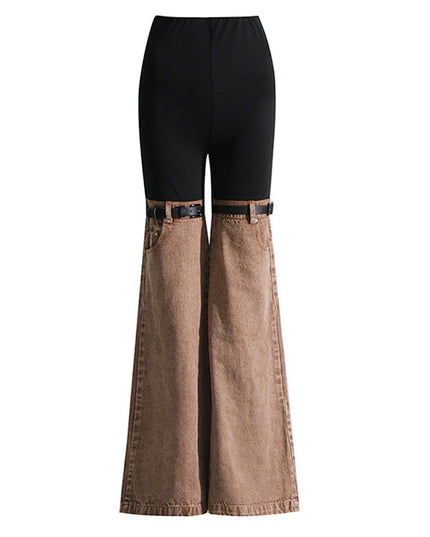 ZASUWA Female Contrast Color Denim Flare Fashion Pants