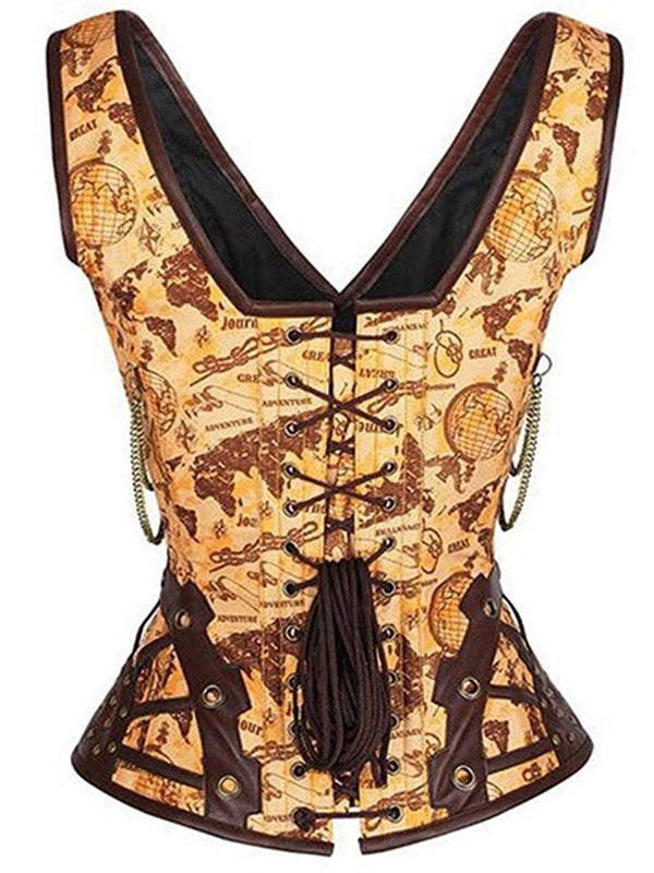 ZASUWA Female PU Faux Leather Buttons Gothic Corset Shapewear