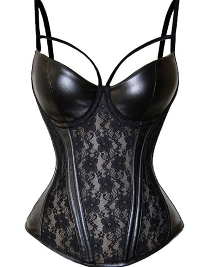 ZASUWA Female Lace PU Faux Leather Corset Shapewear
