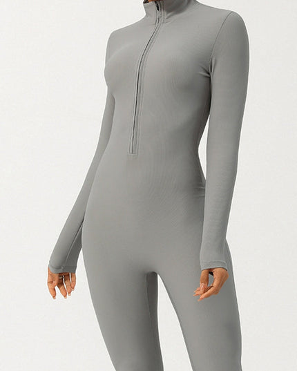 ZASUWA Female Ribbed Zipper Stand Collar Jumpsuit