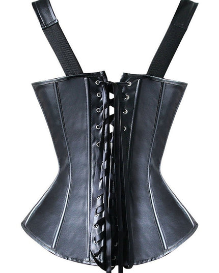 ZASUWA Female PU Faux Leather Zipper Roman Knot Corset Shapewear