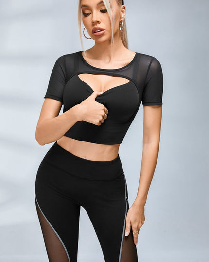 ZASUWA Female Sexy Mesh Hollow Out Breathable Short Sleeves