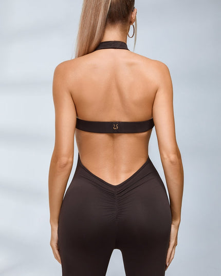 ZASUWA Female Backless Halter Deep V Back Jumpsuit