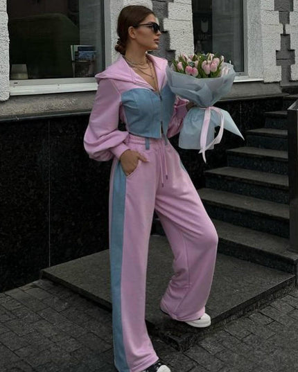 ZASUWA Female Sexy Contrast Color Pocket Casual Tracksuit