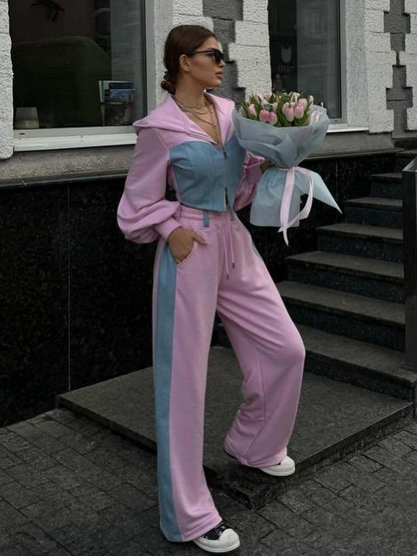 ZASUWA Female Sexy Contrast Color Pocket Casual Tracksuit