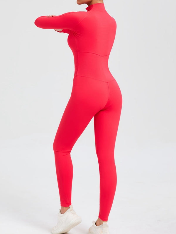 ZASUWA Female Zipper Stand Collar Long-Sleeved Jumpsuit