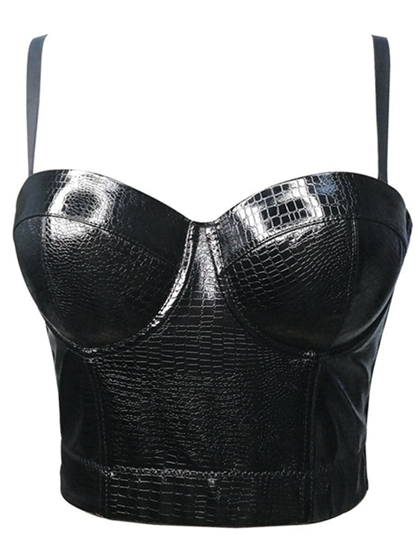 ZASUWA Female Glossy PU Faux Leather Corset Shapewear