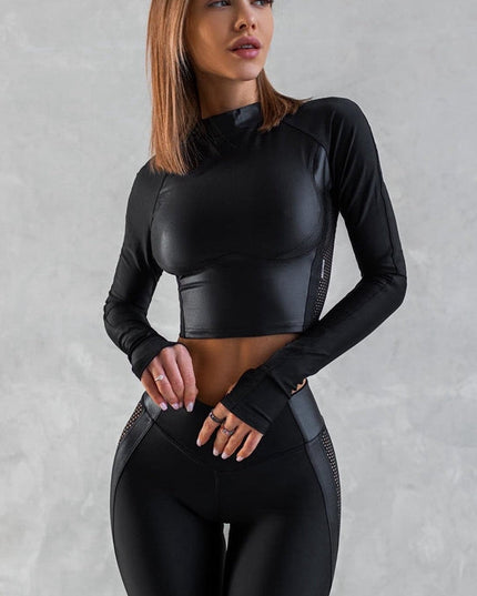 ❤ZASUWA Female PU Net Thumbholes High-rise Hip-lift Sportswear