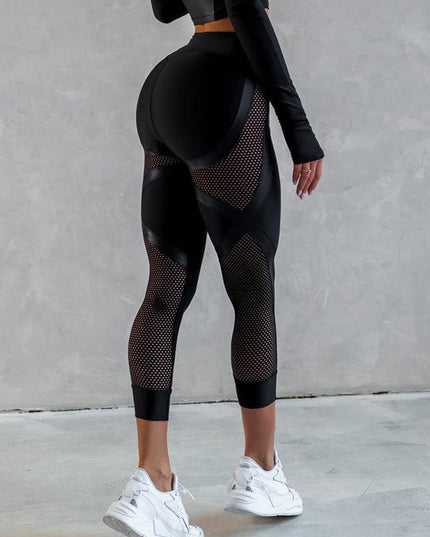 ❤ZASUWA Female PU Net Thumbholes High-rise Hip-lift Sportswear
