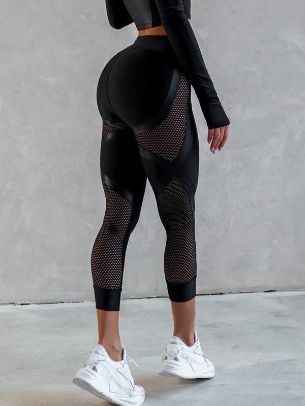 ❤ZASUWA Female PU Net Thumbholes High-rise Hip-lift Sportswear