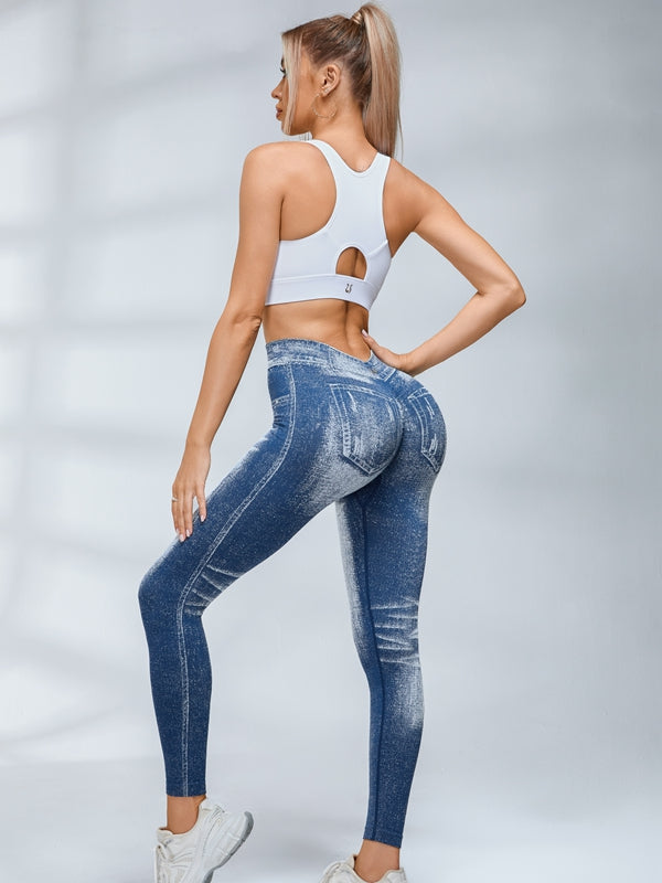 ZASUWA Female Deep V Back Denim Scrunch Bum Zipper High-support Tracksuit