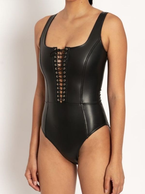 ZASUWA Female Faux Leather Magic Pipate Lace Up Bodysuits❤️