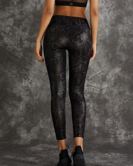 ZASUWA Female Super Stretchy Faux Leather Black Snake Print Leggings