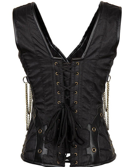 ZASUWA Female PU Faux Leather Buttons Gothic Corset Shapewear