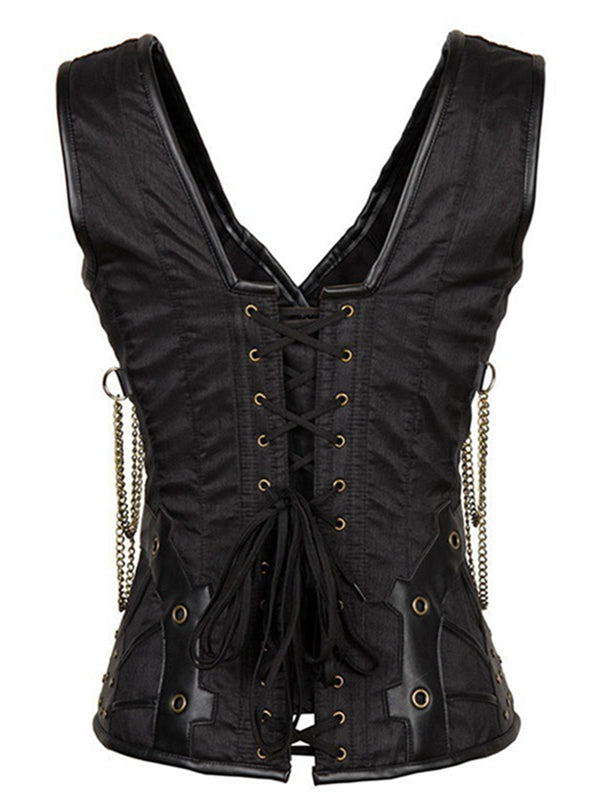 ZASUWA Female PU Faux Leather Buttons Gothic Corset Shapewear