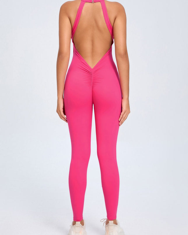 ZASUWA Female Sexy Backless Hollow Out V-shaped Waist Scrunch Bum Jumpsuit