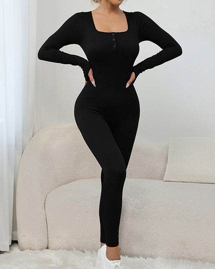 ZASUWA Female Ribbed U Collar Quick Dry Thumbhole Jumpsuit