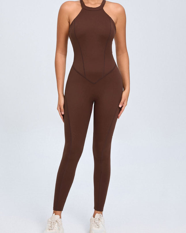 ZASUWA Female Sexy Backless Hollow Out V-shaped Waist Scrunch Bum Jumpsuit