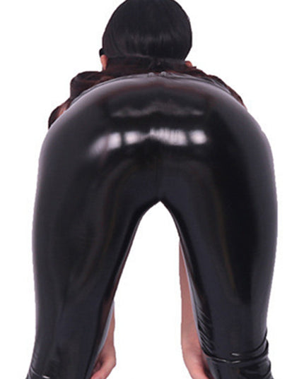 ZASUWA Female Glossy Faux Leather Cutout Flare Leggings