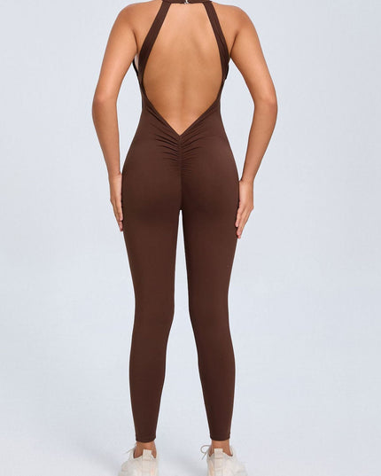 ZASUWA Female Sexy Backless Hollow Out V-shaped Waist Scrunch Bum Jumpsuit