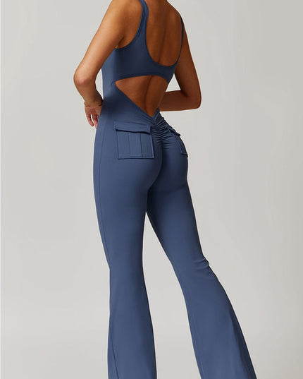 ZASUWA Female Sexy Cutout Pocket Flare Booty Cargo Jumpsuit