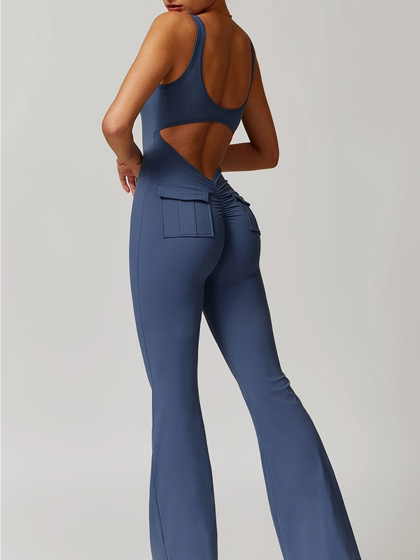 ZASUWA Female Sexy Cutout Pocket Flare Booty Cargo Jumpsuit