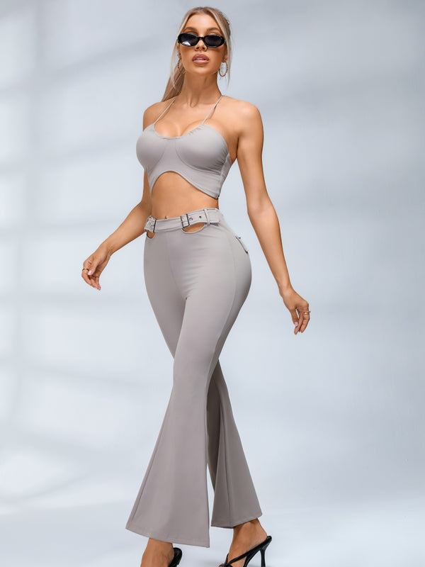 ZASUWA Female Button Cutout Cargo Style Flare Design Leggings