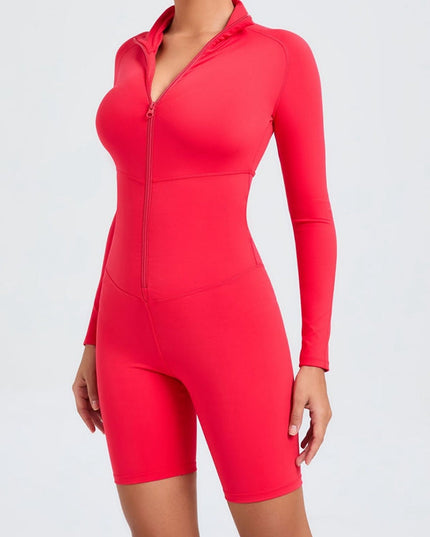 ZASUWA Female Zipper Stand Collar Long-Sleeved Romper