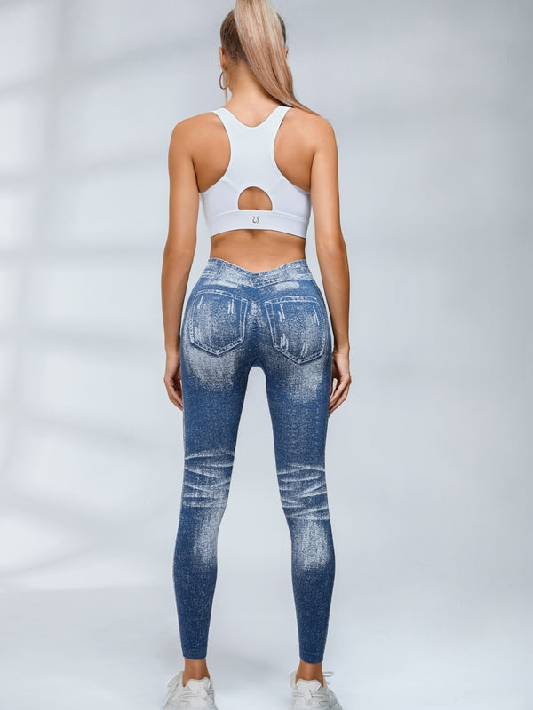 ZASUWA Female Deep V Back Denim Scrunch Bum Zipper High-support Tracksuit