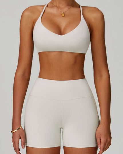 ZASUWA Female Cross Back V-neck with Chest Pads Quick Dry Push Up Design Short Tracksuit