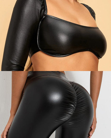 ZASUWA Female Faux Leather Crop Top Long Sleeves
