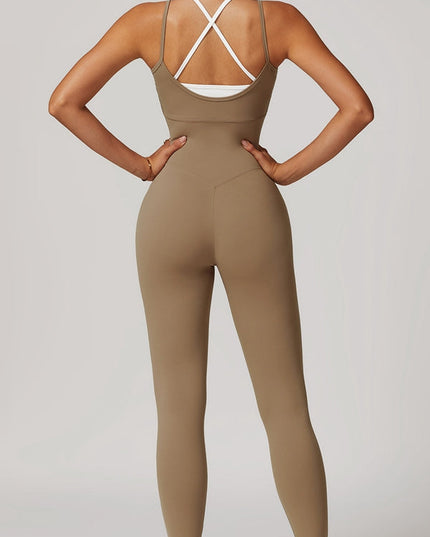 ZASUWA Female Contrast Color U Collar Cross Back Jumpsuits