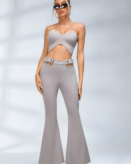 ZASUWA Female Button Cutout Cargo Style Flare Design Leggings