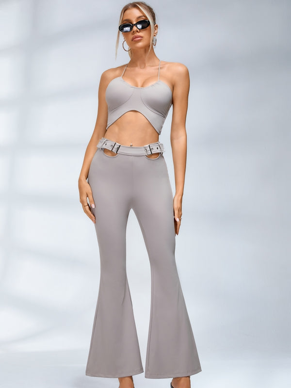 ZASUWA Female Button Cutout Cargo Style Flare Design Leggings