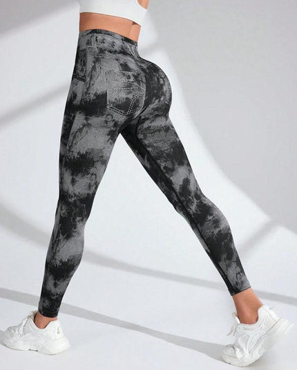 ZASUWA Female Hot Tie-dye Denim Pocket Scrunch Bum Leggings