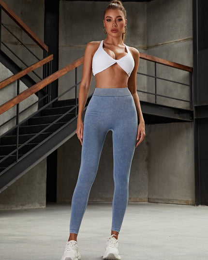 ZASUWA Female Denim Deep V Back Scrunch Bum Twist Cross Back Tracksuit