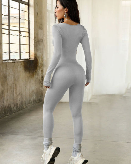 ZASUWA Female Sexy Buttons Elastic Tight Jumpsuit
