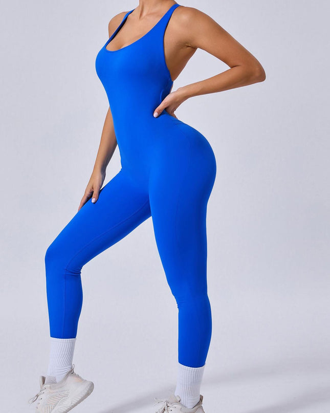 ZASUWA Female Cross Back Backless Adjustable Strap Elastic Tight Jumpsuit