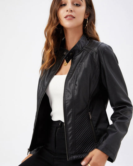 ZASUWA Female Faux Leather Zipper Pocket Jackets